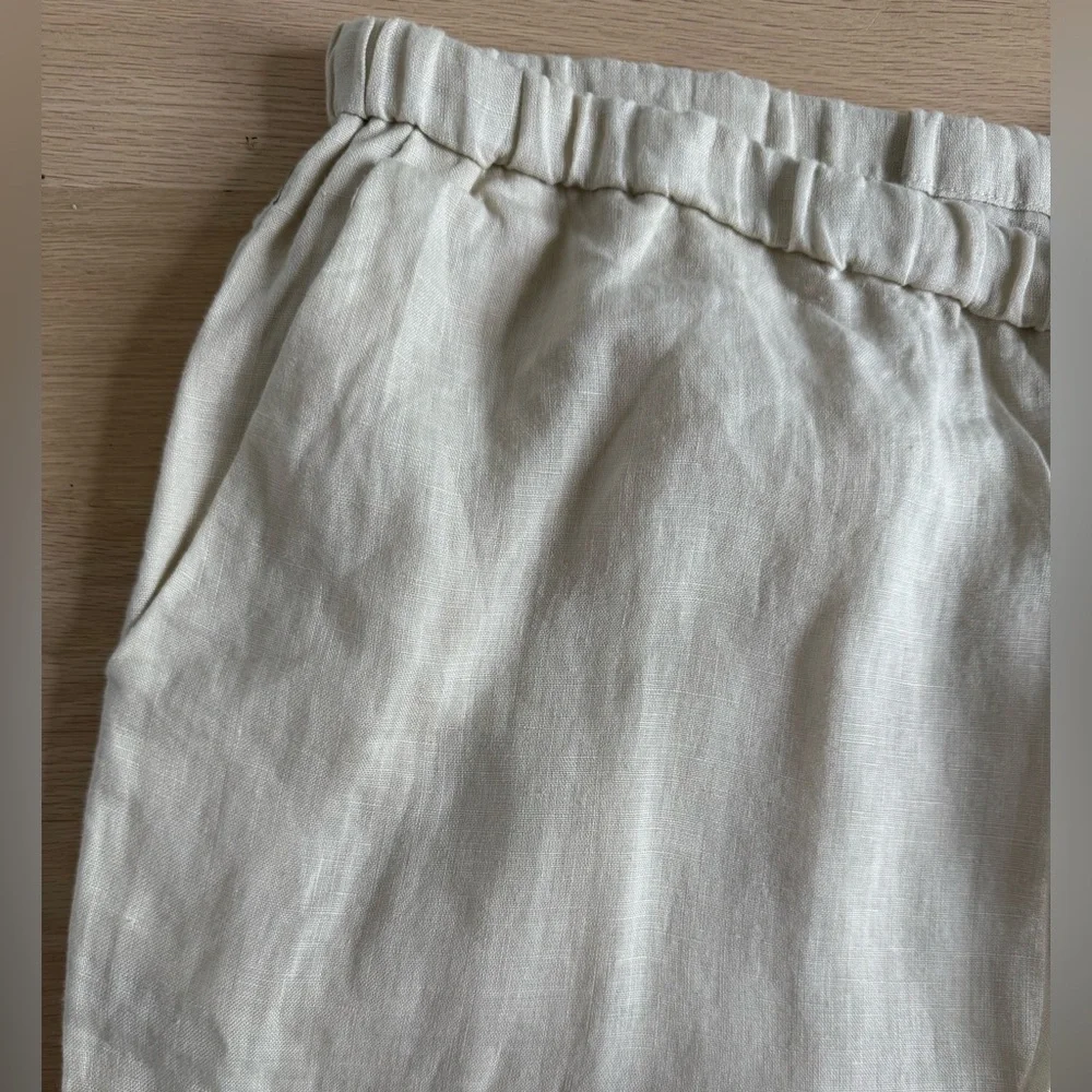 MANGO 100% linen tie waist ankle pants in tan Women’s XXL Minimalist Casual NEW